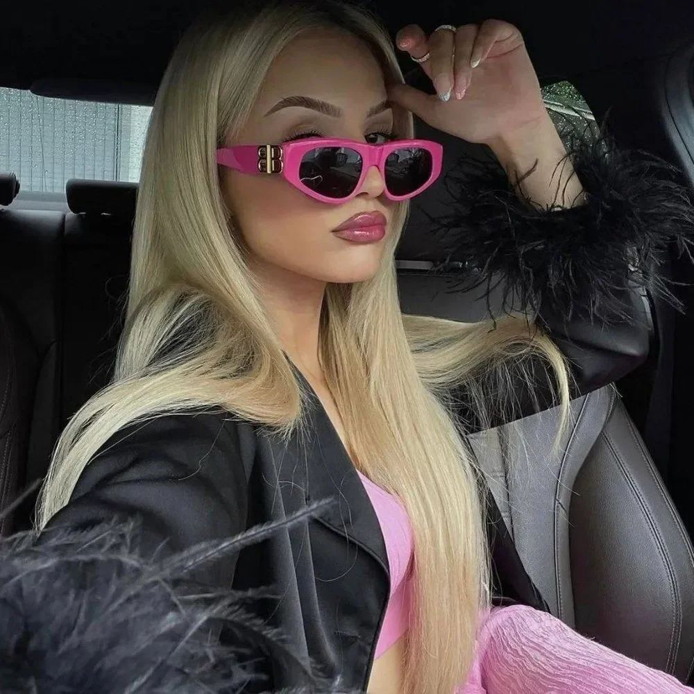 SALE! NEW Balenciaga BB0095S 006 Pink Gold Logo Grey Cat Eye Unisex Sunglasses